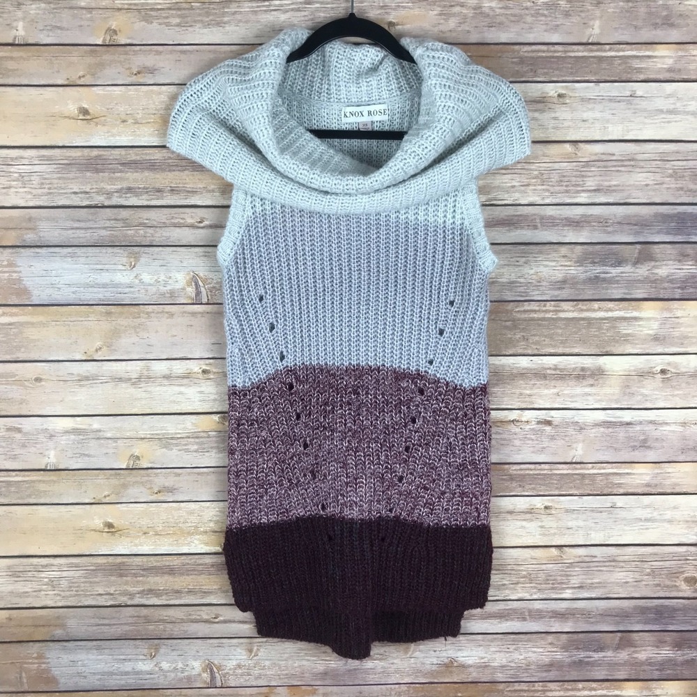 Knox Rose Sweater Womens XS Cowl Turtleneck Acrylic Knit Color Block Sleeveless